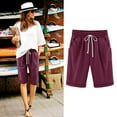 thumbnail image 2 of QATAINLAV Summer Shorts for Women ,Bermuda Shorts For Women Solid Five Points Large Size Cotton Linen Pants Casual Pants Wine S, 2 of 4