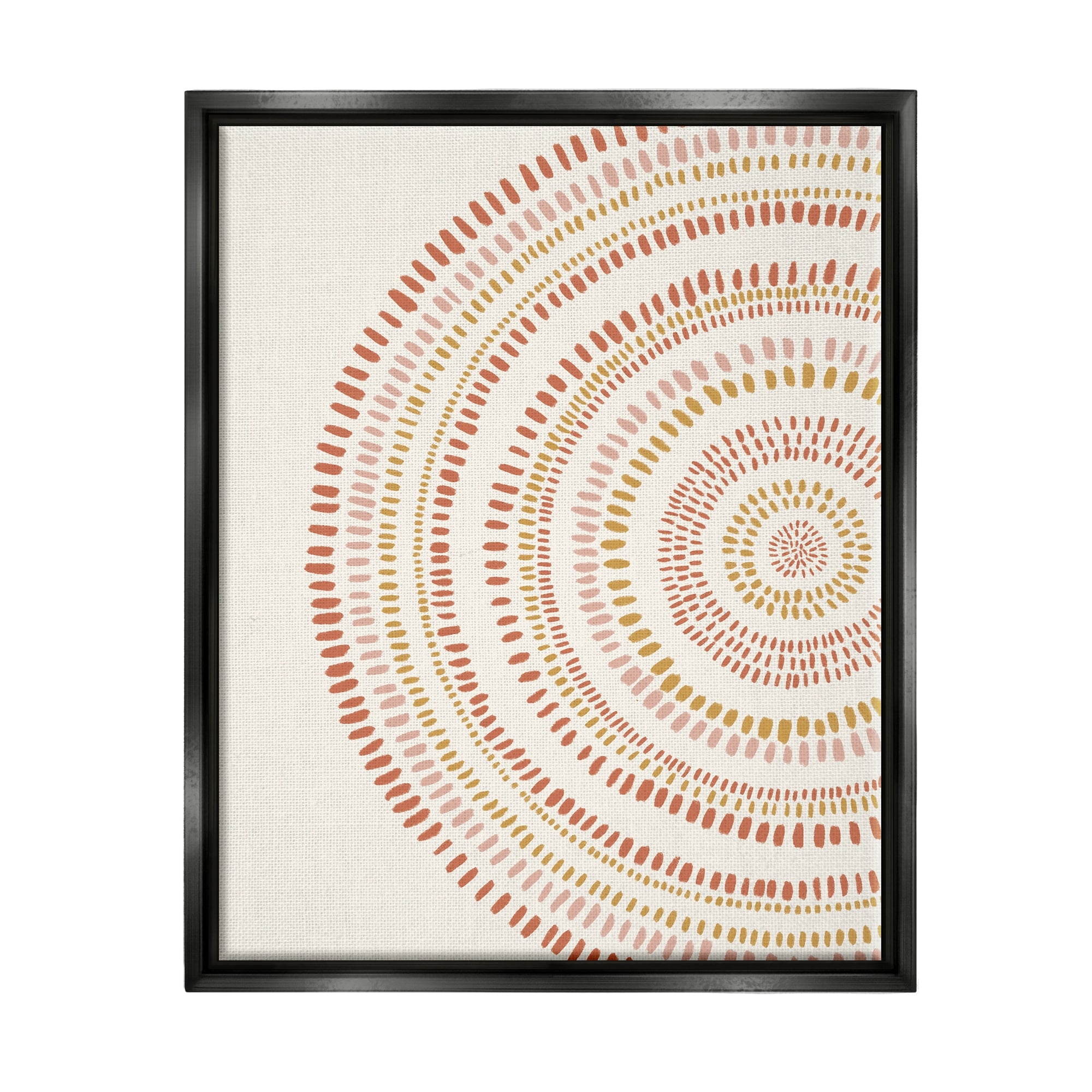 Stupell Industries Boho Circle Striped Pattern Abstract Red Yellow Tones Jet Black Framed Floating Canvas Wall Art, 24x30, by Nancy McKenzie