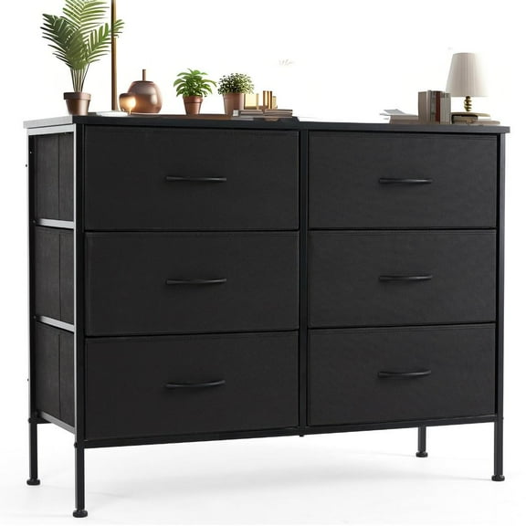 JOINSUN Chest of Dresser with 6 Fabric Drawers, Chest Organizer with Fabric Bins, Black