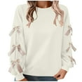 thumbnail image 3 of ClodeEU Women's Sequin Crew Neck Bow Sweatshirt ,Long Sleeve Casual Loose Trendy Fall Pullover Top White,Womens Plus M, 3 of 9