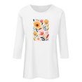 thumbnail image 6 of Runfenguu Y2K Top Oversized Graphic Tees For Women Ladies' Fashion Floral Printed Round Neck 3/4 Sleeve T-Shirt Shirt Sleeve Round Neck Top/Shirt, 6 of 6
