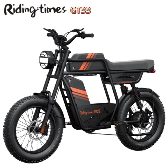 Riding'times GT33 Electric Bike with Extra 27AH Battery, 1500W Motor, 34MPH Speed, 85 Miles Range, Full Suspension, 20x4 Fat Tires, LED Display