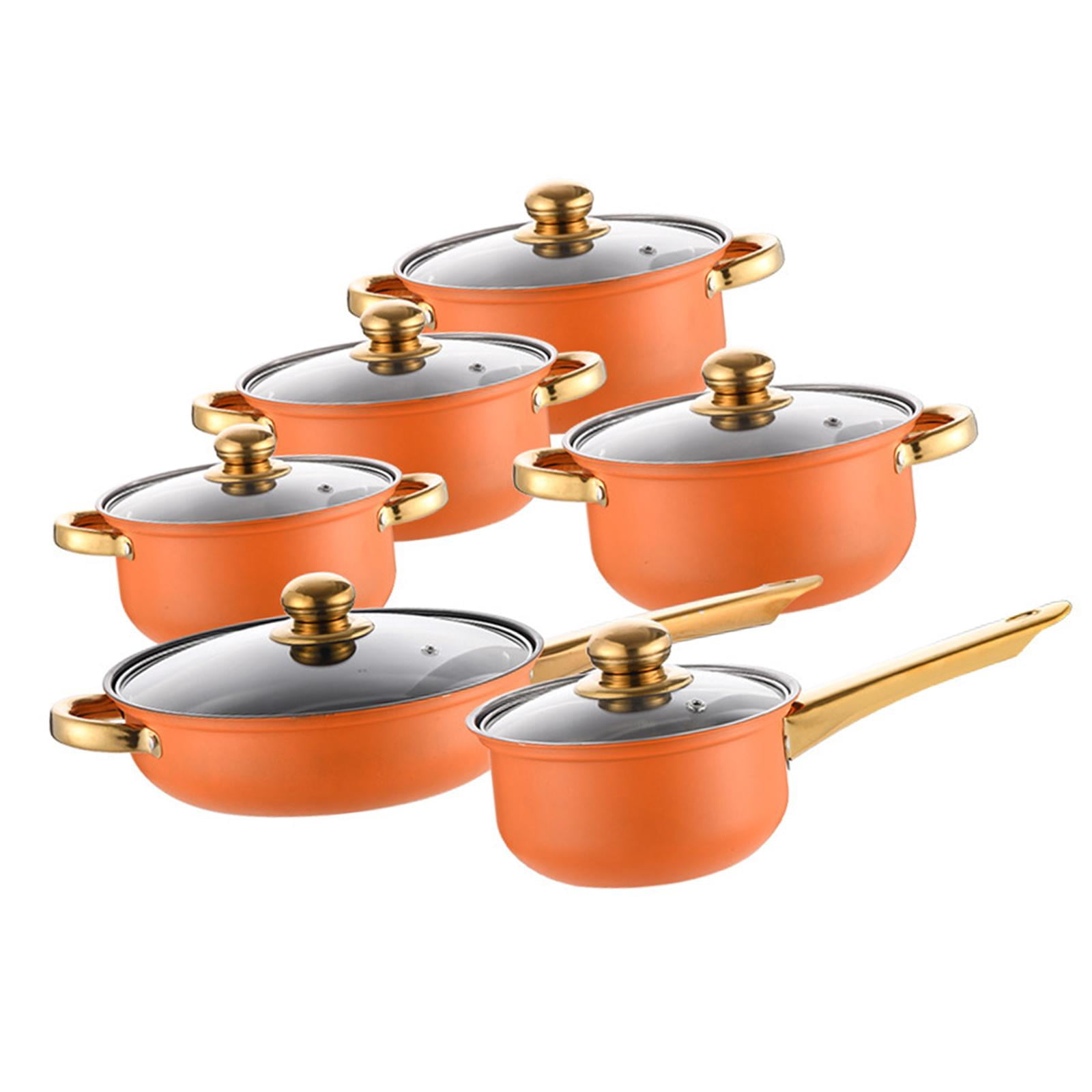 Nishiyuenyi 6 Pieces Stainless Steel Cookware Set Nonstick Pots and Pans Set for Kitchen Orange