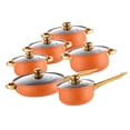thumbnail image 2 of Juego de 6 piezas de utensilios de cocina antiadherentes de acero inoxidable: ollas y sartenes con tapas de vidrio y cacerola. Naranja, 2 of 9