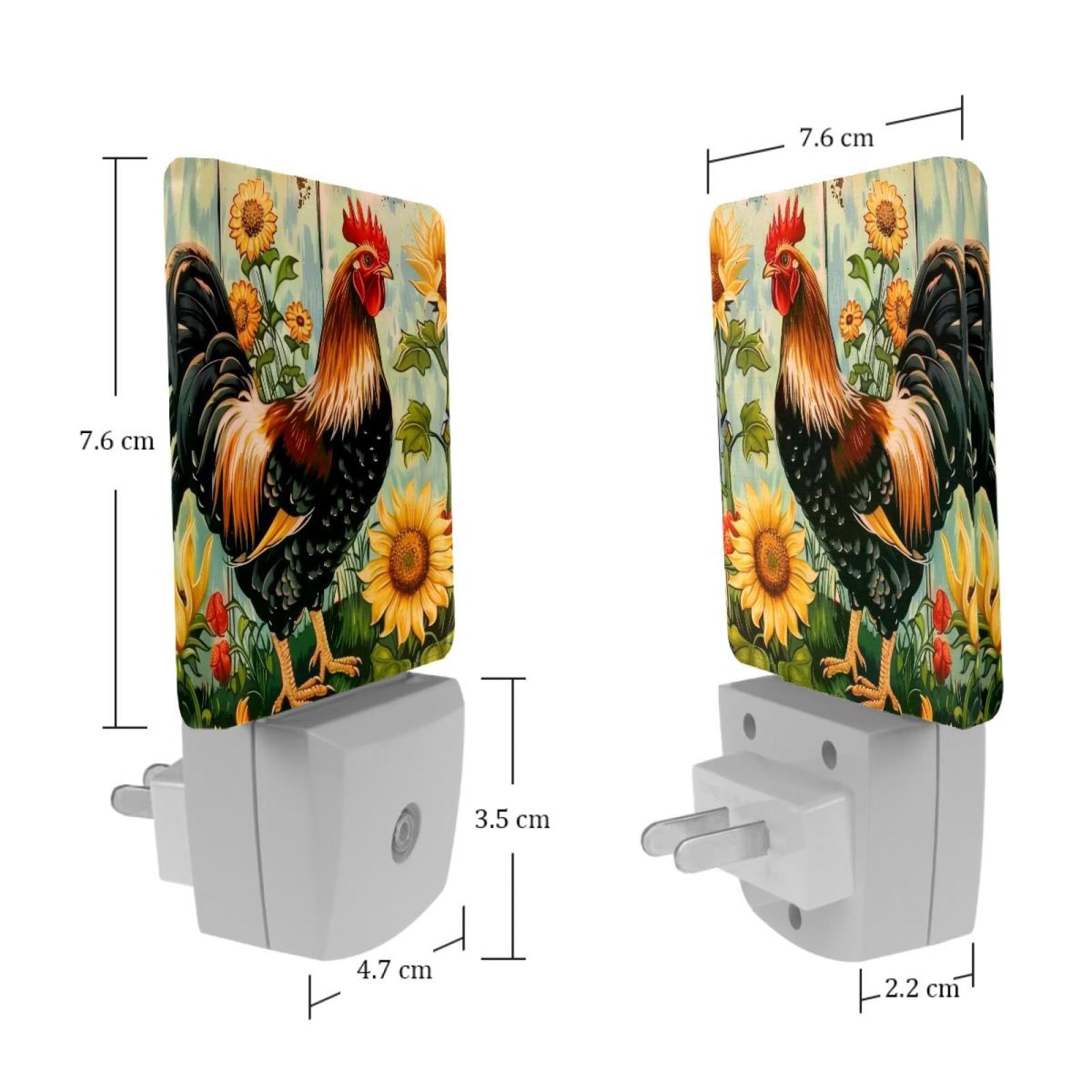 PhooArto Farmhouse Sunflower Rooster Plug in LED Night Light Auto Sensor Dusk to Dawn Decorative Night for Bedroom, Bathroom, Kitchen, Hallway, Stairs, Baby's Room, Energy Saving