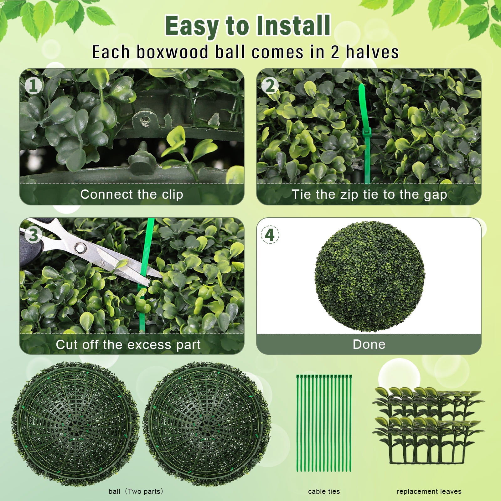 Artificial Topiary Balls, 22.4 Inch Faux Boxwood Decorative Green Spheres for Garden Front Porch Yard Patio, Green