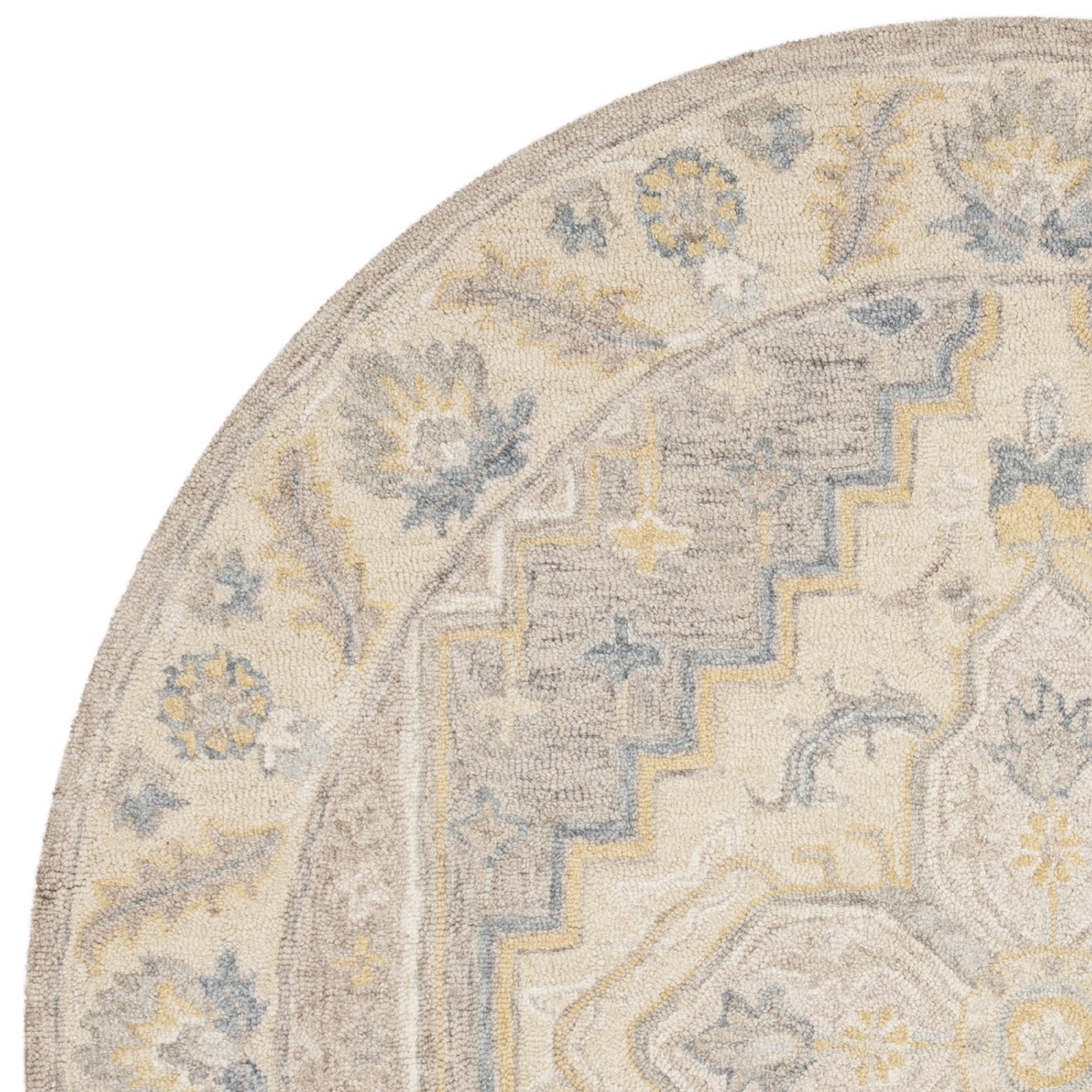 SAFAVIEH Micro-Loop Barnes Floral Bordered Wool Area Rug, Beige/Grey, 5' x 5' Round
