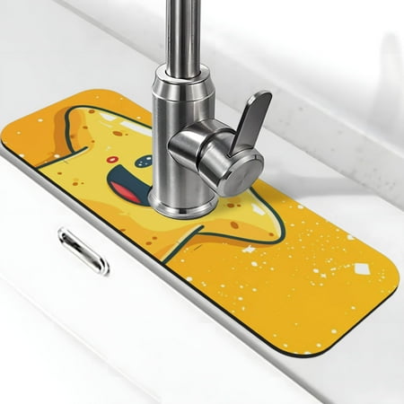 

Adobk Happy Cartoon Star Print Faucet Mat for Kitchen Sink Sink Splash Guard Kitchen Faucet Mat Splash Guard for Kitchen Sink Area Draining Mat for Kitchen Sink