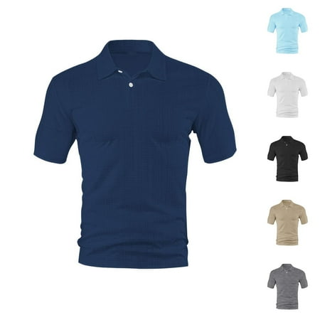 QIUOMBBP Knit Polos Shirts for Men Summer Casual Loose Lightweight Sport Golf Tshirts Short Sleeve Solid Lapel Collared Ribbed Tops Light Blue XL