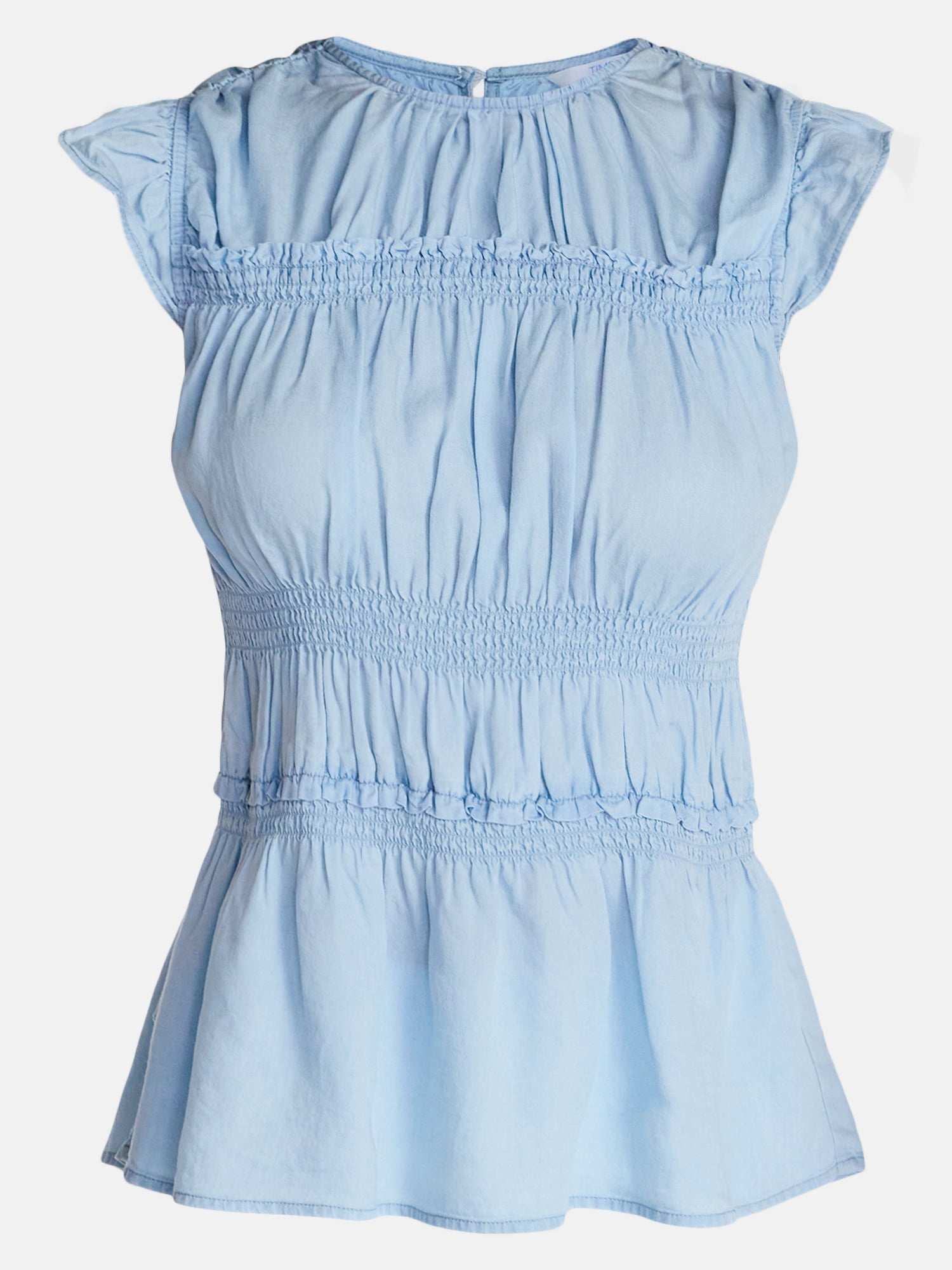 Time and Tru Women's Sleeveless Smocked Top with Ruffle Trim, Sizes XS-XXXL