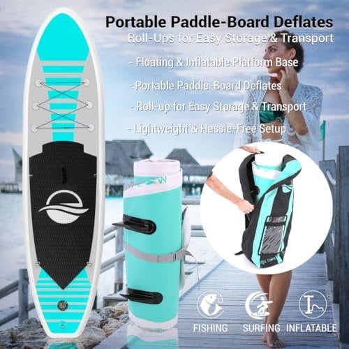 SereneLife 105 Inflatable Stand Up Paddle Board and Detachable Seat  Free Flow SUP Paddleboard Set for Adults, Non-Slip EVA Deck Pad, Marine-Grade Build, 30" Wide Design, 275+ lbs. Capacity