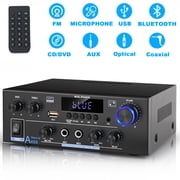 AK55 Stereo Audio Amplifier,500W Home 2 Channel Wireless Bluetooth 5.0 Power Amplifier System with FM, Echo, AUX, USB, SD, MIC, Optical & Coaxial Inputs, AMP for Passive Speakers and Active subwoofer
