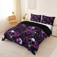 thumbnail image 2 of Homewish Gothic Halloween Skull Bedding,Purple Rose Flowers Duvet Cover Full,Black Reversible,3pcs,1 Duvet Cover and 2 Pillowcases, 2 of 6