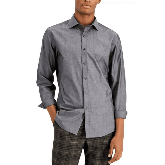 Bar III CHARCOAL Men's Slim-Fit Performance Chambray Shirt, US X-Large/17-17*1/2
