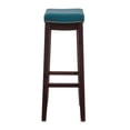 thumbnail image 3 of Linon Claridge Backless Bar Stool Blue Faux Leather Wood Frame in Brown Finish, 3 of 14