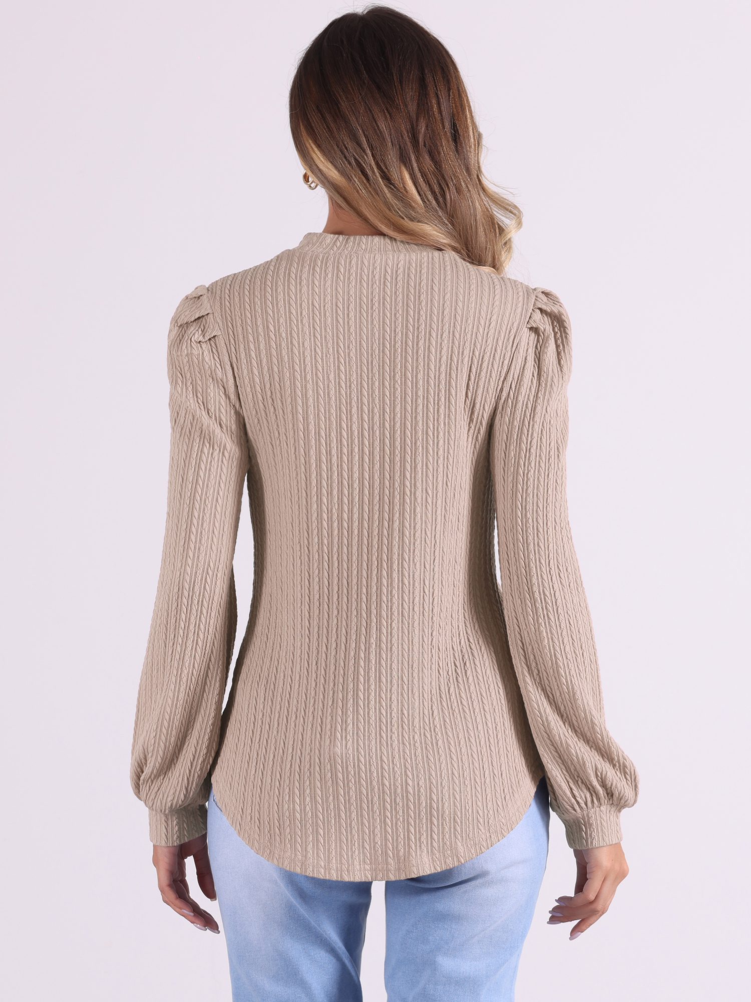 DARING DIVA Women's Puff Long Sleeve Casual Work Blouses XS Camel