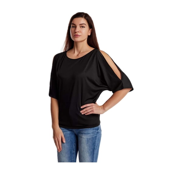 Women's Cold Shoulder Batwing Sleeve Blouse - Loose-Fit Casual Top(Black)