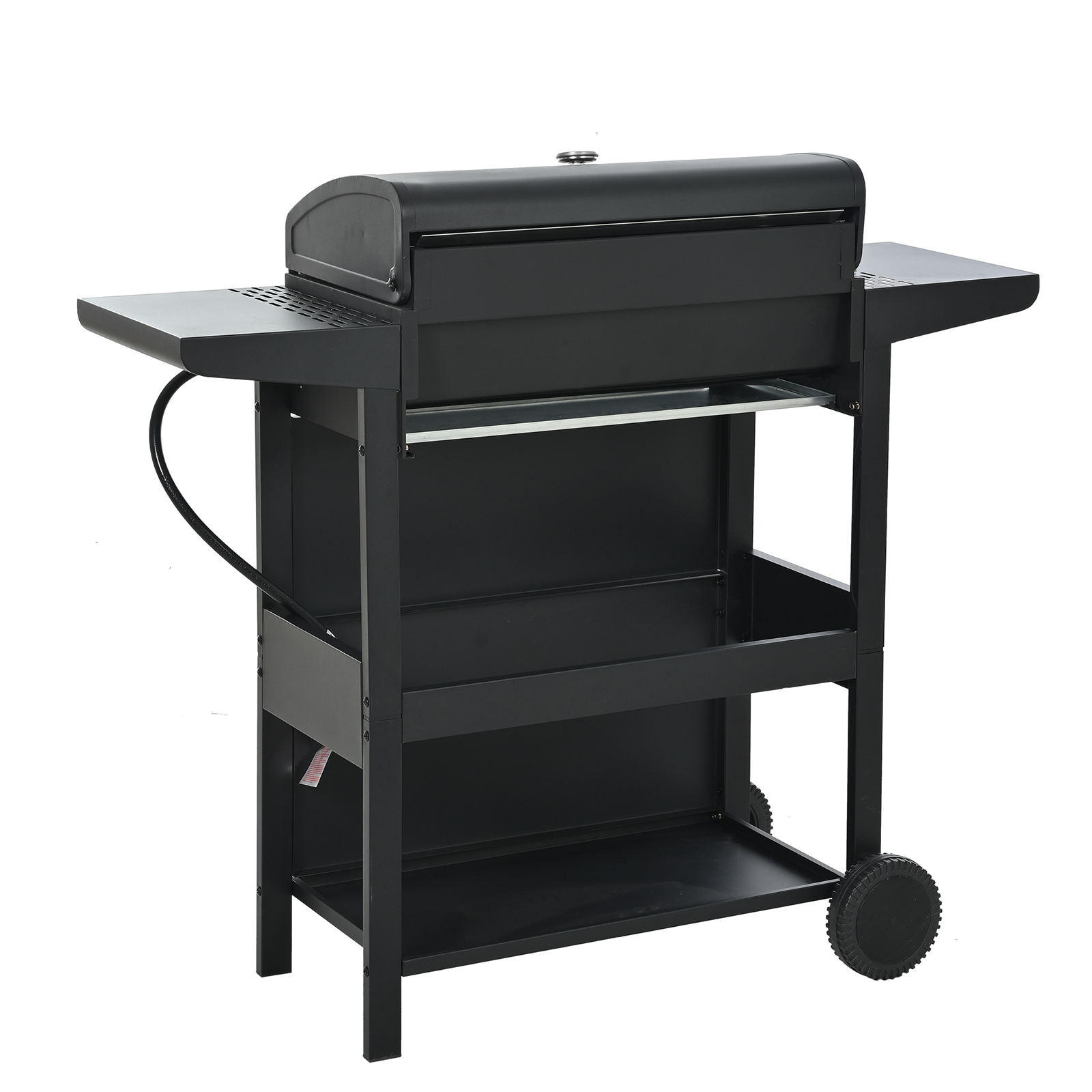 Gas Grill, 4-Burner Propane Gas Grill With 2 Foldable Shelves, Freestanding Grill Cart with Wheels, Side Burner, Lid, Outdoor BBQ Grill for Outdoor Garden Backyard Cooking Barbecue
