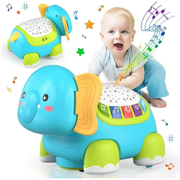 Baby Crawling Elephant Toy with Lights & Music, Sensory Learning Walking Animal Toy,0-6 Months Infant Toys, Gifts for Newborn First Birthday