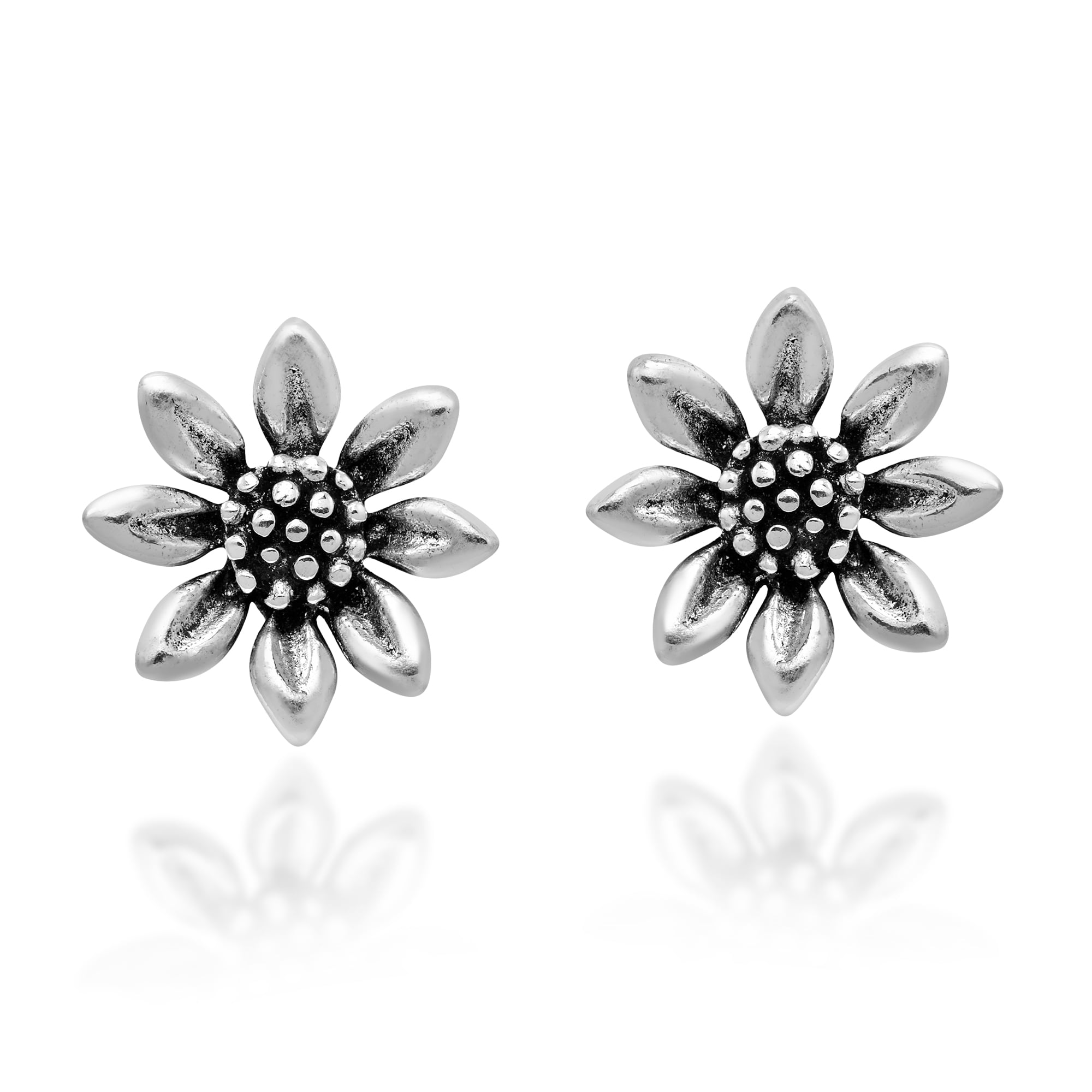 .925 Sterling Silver Summer Floral Cubic Zirconia Stud Earrings 