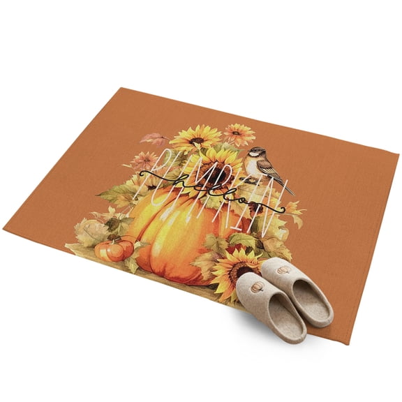 Hello Pumpkin 2'x3' Small Rugs for Entryway Front Door Kitchen Sink Area, Thanksgiving Retro Sunflowers Soft Sturdy Mats Washable Non Slip Rectangle Area Rug