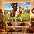 thumbnail image 3 of Dachshund Cowboy on Pony with Kitten in Wildflower Meadow, Playful Digital Art for Dog Lovers, Western Decor, New Home Gift, Tapestry Wall Hanging for Bedroom and Living Room, 3 of 7