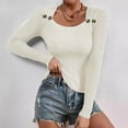 thumbnail image 5 of Fmbrln Womens Knitted Sweaters Fashion Long Sleeve Square Neck Button Basic Sweaters Casual Loose Solid Color Pullover Sweaters Beige L, 5 of 5
