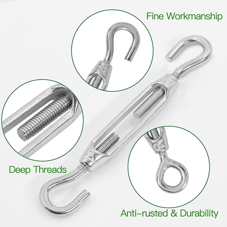 M4 304 Stainless Steel Hook And Eye Turnbuckle - 5 Pack 