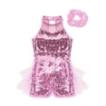thumbnail image 3 of inlzdz Girls Jazz Latin Dance Costume Sequins Shiny Leotard Dress with Hair Tie Headbands Dancewear Pink 5, 3 of 6