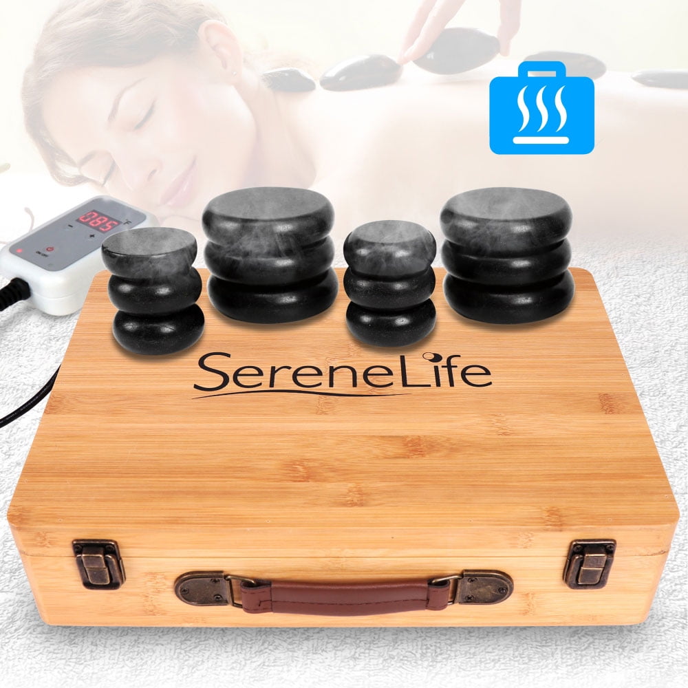 Hot Shere Bad Hot Massage Video - SereneLife PSLMSGST65 Hot Stone Massage Therapy System Kit with Travel Case  - Walmart.com