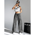 thumbnail image 3 of Panan Women's Autumn Camo Striped Grid Leopard Print Drawstring High - Waisted Casual Loose Fit Wide Leg Trousers Athletic Pants, 3 of 7