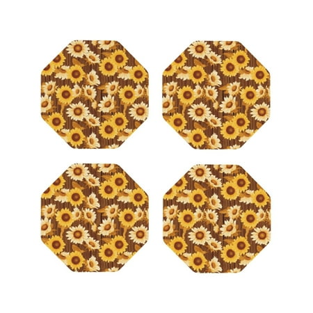 

Matuu Brown Wood Grain Sunflower B for Cup Coasters Set of 4 Leather Coasters Desk Coasters for Office Measures 4” x 4”-Octagon