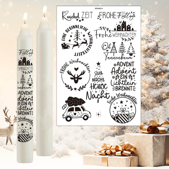 EGNMCR Christmas Candle Snowman Water Sticker Theme Activity Mood Candle Decoration Ultra Light Water Sticker a Sticker
