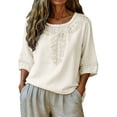 thumbnail image 4 of Womens Tops Casual Solid Stand Collar Button Down Shirt Spring Summer Shirts for Women Beige L, 4 of 9