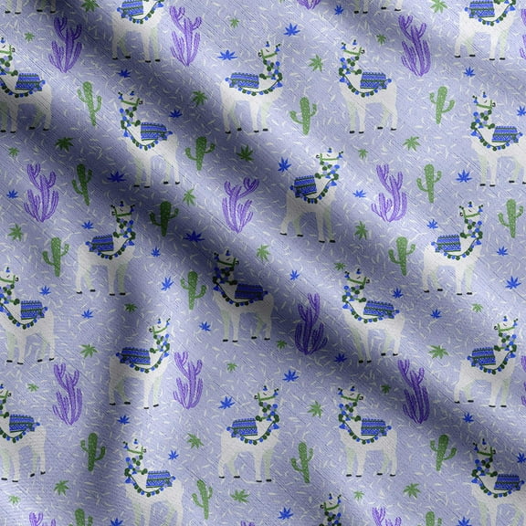 Soimoi Llama Alpaca Print, Silk Fabric, Decor Sewing Fabric by The Yard 42 Inch Wide,Decorative Fabric for Shirts Suits Ties, Blue