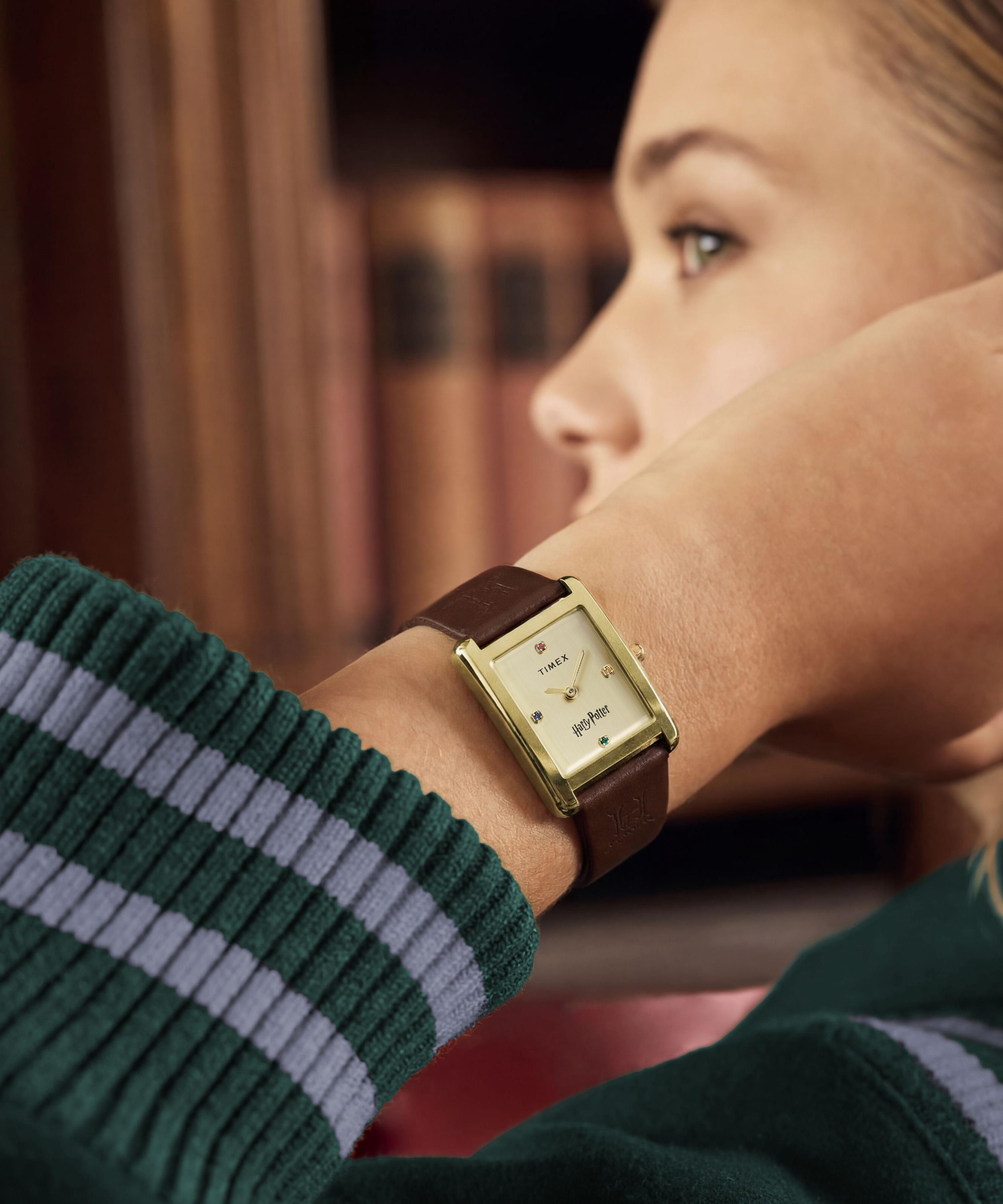 Timex Women's Harry Potter x Hailey Hogwarts 24mm Watch - Brown Two- Piece Quick Release Champagne Dial Gold-Tone Case