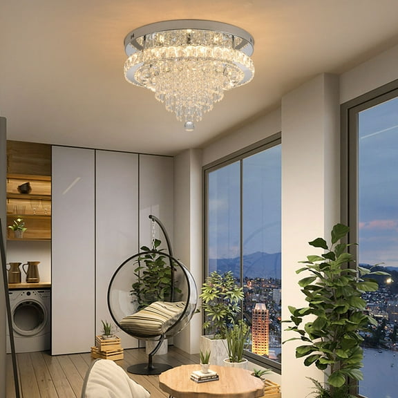 19.68" LED Ceiling Light Crystal Chandelier Modern Flush Mount Light Fixture
