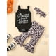 thumbnail image 2 of Girls AUNTIE IS MY BESTIE Letter Print Cami Romper + Floral Print Flared Pants + Headband Set, Trendy Baby Clothes, 2 of 5