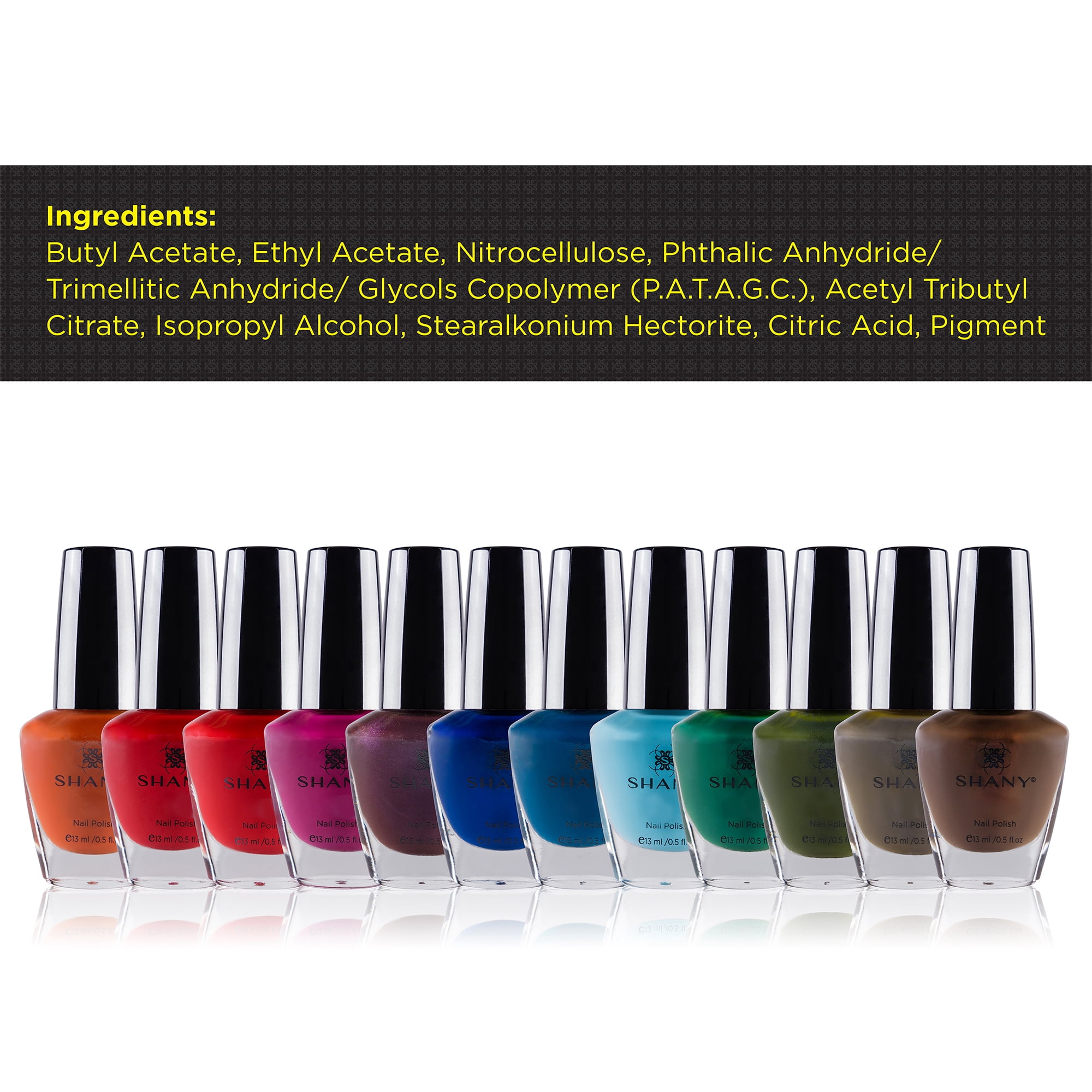 SHANY DIY Nail Polish Set - Quick Dry Nail Lacquer Kit, Vibrant & Colorful DIY Collection, Semi Glossy, Shimmery & Matte Finishes - Full Size - 12 Colors - Retro