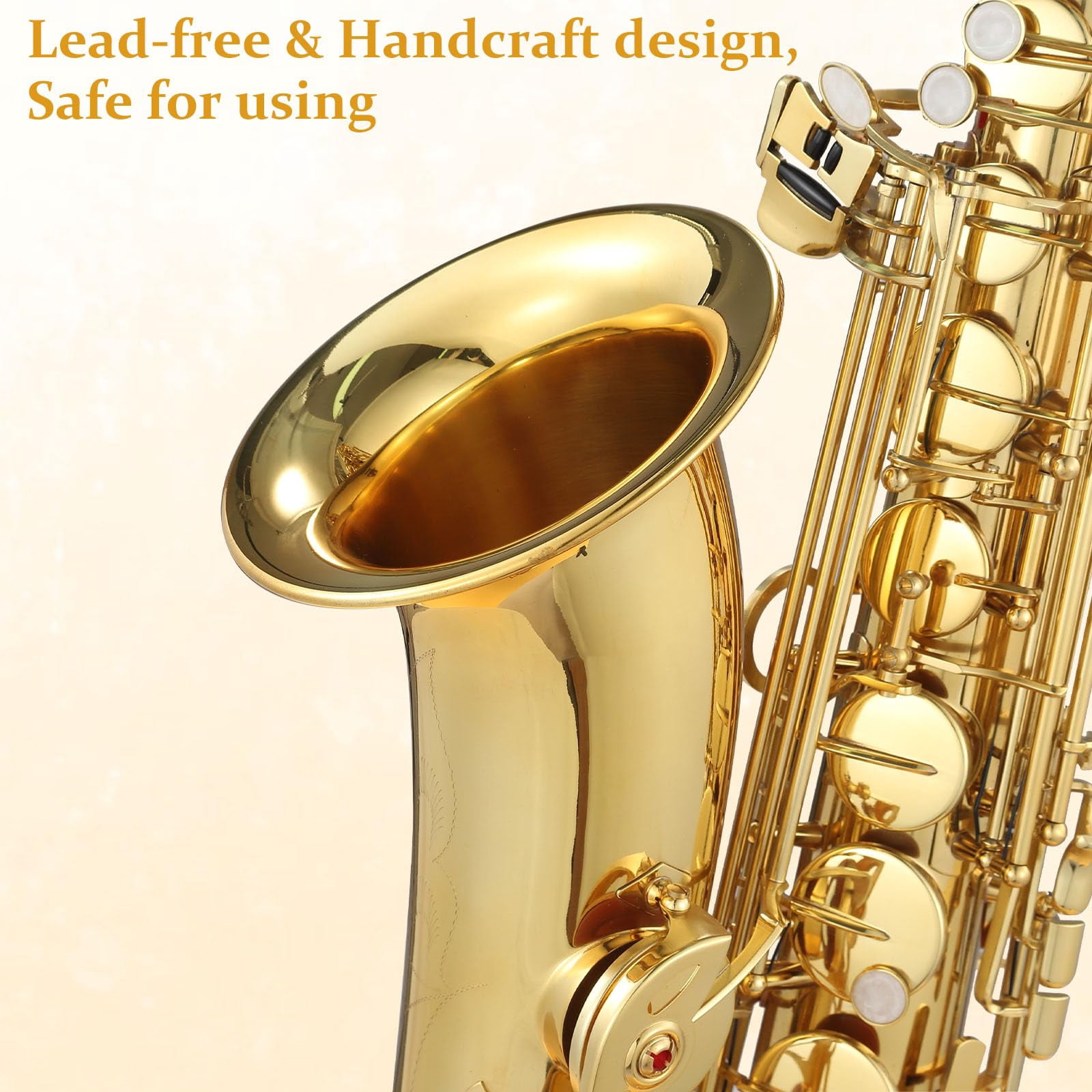 Huisuilinss Alto Saxophone,AS-100 Eb Gold Lacquer SAX,Alto Sax Full Kit With Cleaning Cloth,Gloves,Brush,Headjoint,Strap,Stand,Tube Case,Saxophones Instrument For Beginners And Professional