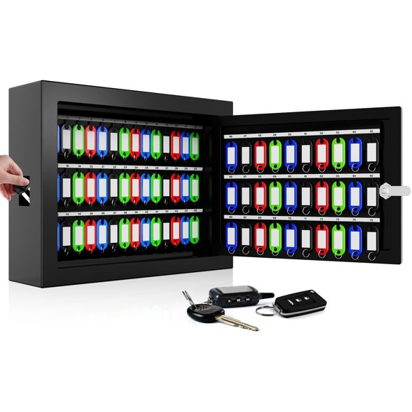 Key Lock Box Oepmoc, 75 llaves, antirrobo, soporte de pared, color negro