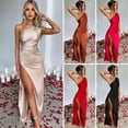 thumbnail image 2 of Quixlent Lady Evening Dress One Shoulder Sleeveless Split Hem Solid Color Slim Waist Pleated Solid Color Prom Cocktail Party Maxi Dress Ball Gown, 2 of 8