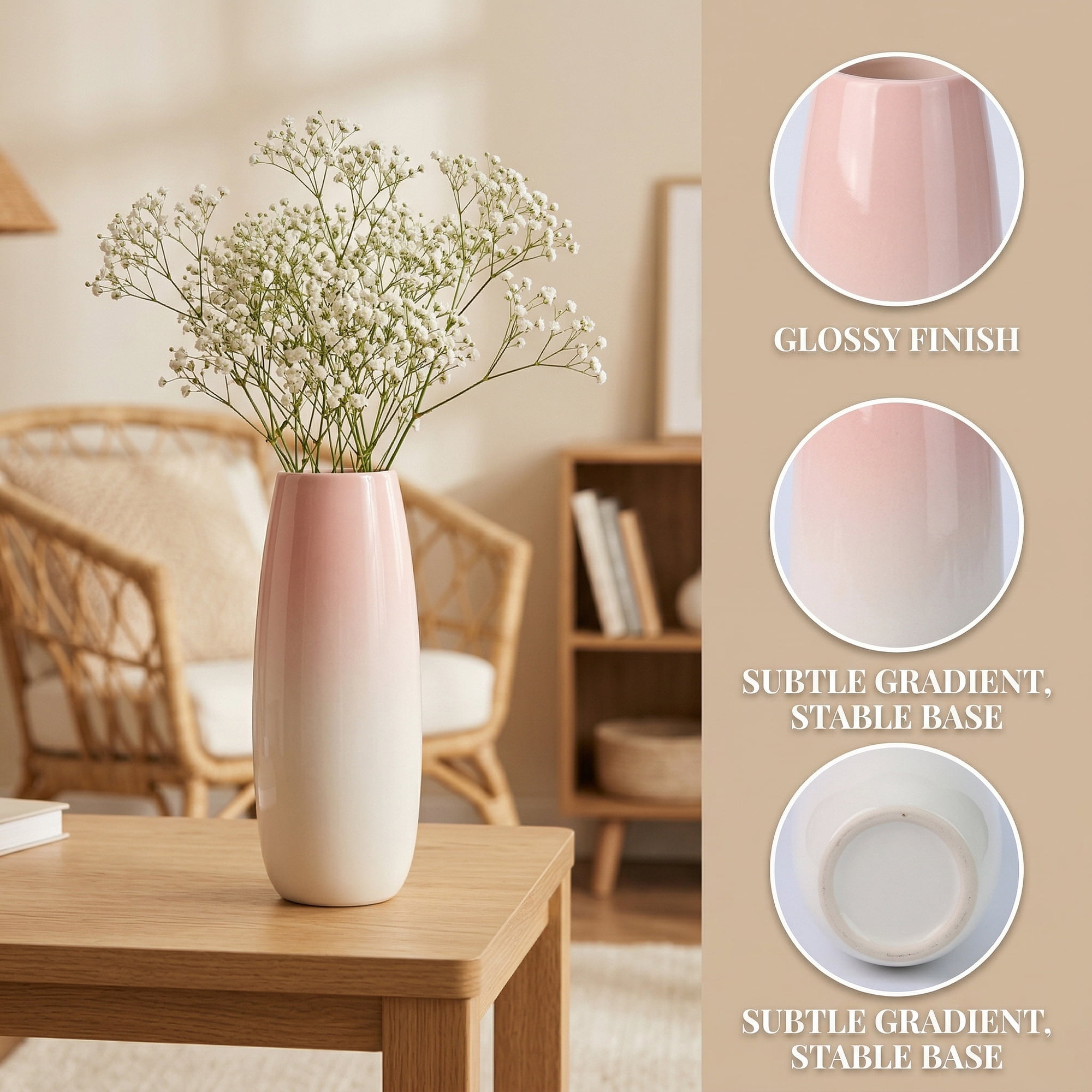 Unique Bargains Tall Ceramic Pleated Geometric Centerpieces White 3.4"L x 3.4"W x 9.4"H