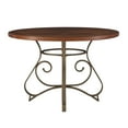 thumbnail image 3 of Roselyn 45" Round Dining Table, Brushed Faux Medium Cherry Wood with "Matte Pewter and Bronze" Metal, 3 of 7
