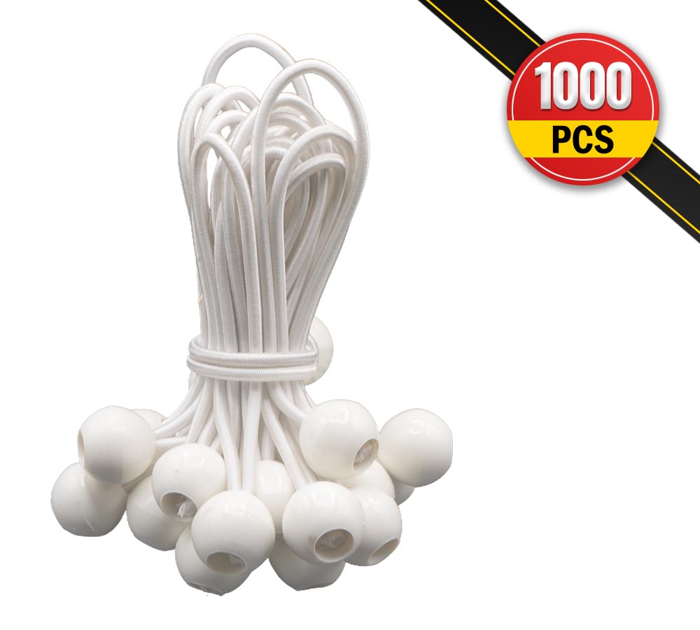 (1000 Pcs) 11" White Ball Bungee Cords for Tarp Tie Down - Heavy Duty Canopy Bungee Loop Cords w/Balls for Camping, Shelter, Cargo, Tent Poles (5 MM Thick)