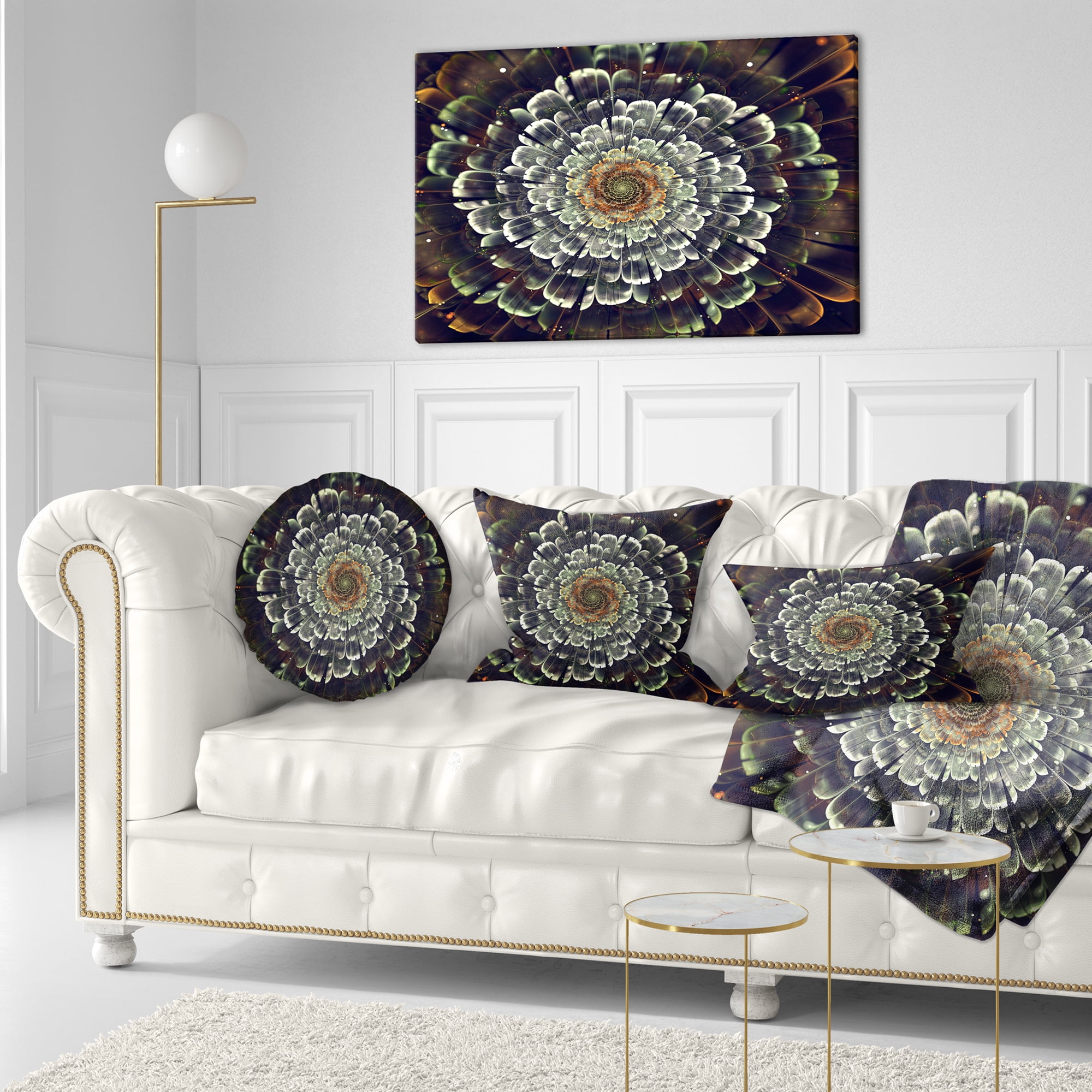 Designart Silver Metallic Fabric Flower - Abstract Throw Pillow - 12x20