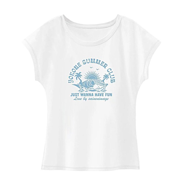 Camiseta para mujer verano clásico cuello redondo camiseta para vacaciones trabajo playa mujer M