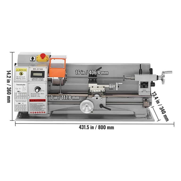 VEVOR Mini Metal Lathe 800W 7''x16'' 150-2500 RPM Power