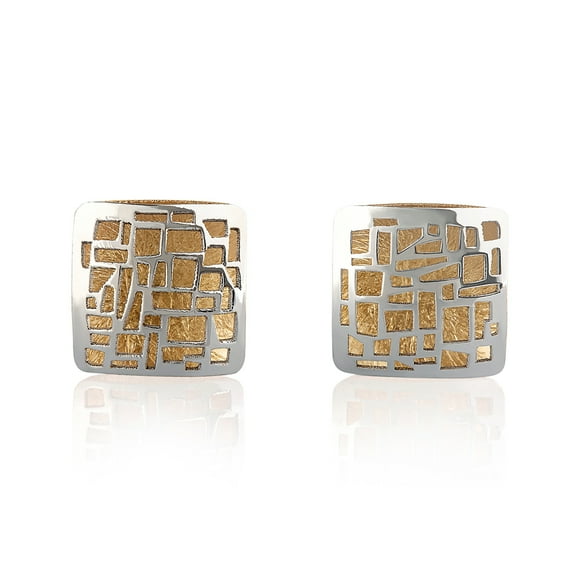 Aretes de oro 14k GIALLO Broquel Minimalist de oro blanco brillante y oro amarillo mate