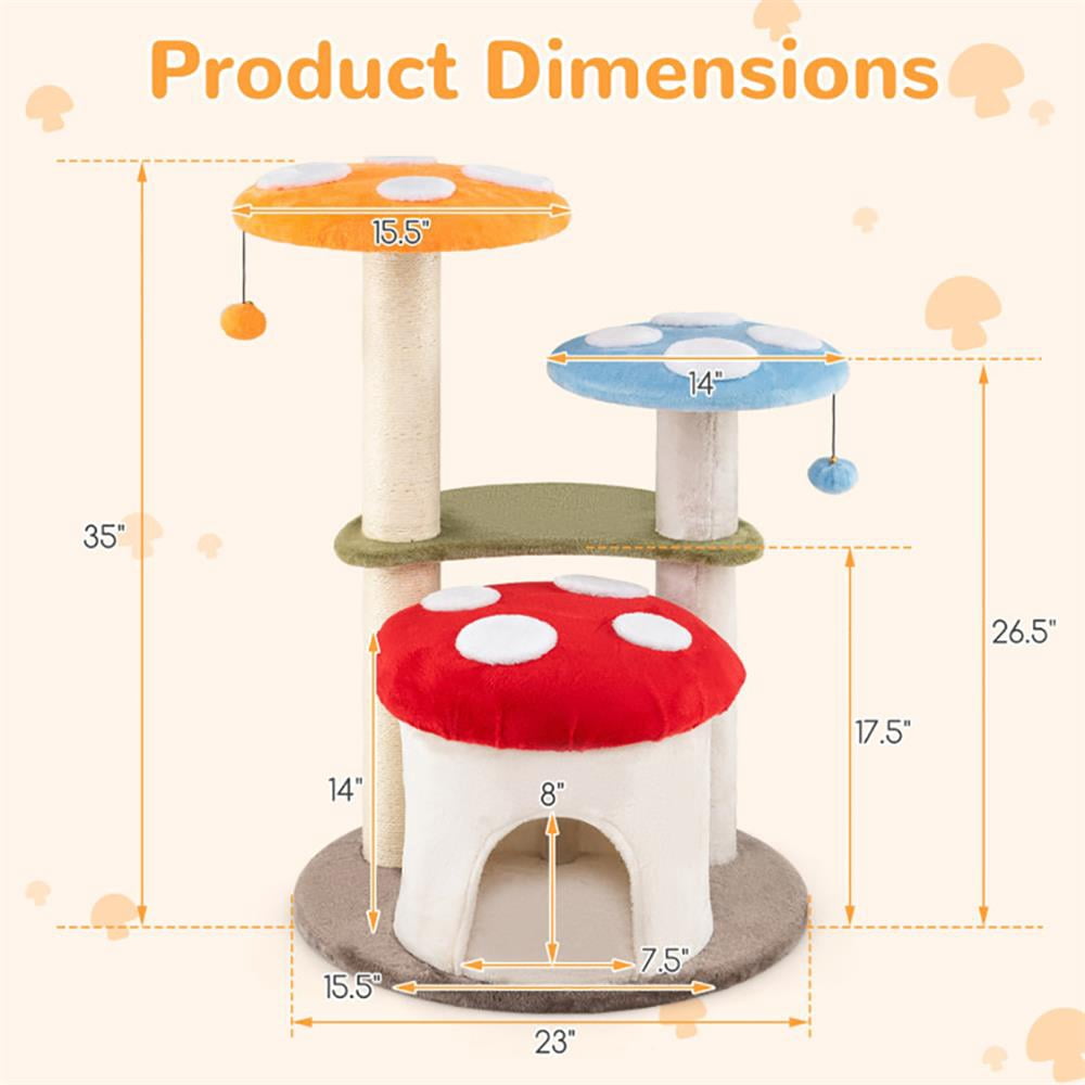 Resenkos Cat Scratching Tower,Cat Tree, 35 Inch Tall Cat Tower with Sisal Scratching Posts Cat Condo and Padded Platforms-Multicolor